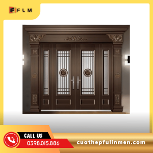 Cửa thép 4 cánh lệch ô kính - FLM16