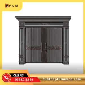 Cửa thép 4 cánh lệch chạm khắc -FLM19