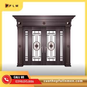 Cửa thép 4 cánh lệch ô kính -FLM08