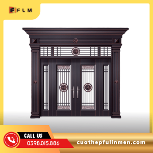 Cửa thép 4 cánh lệch ô kính - FLM09