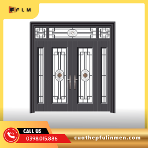 Cửa thép 4 cánh lệch ô kính -FLM11
