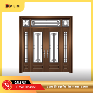 cửa thép 4 cánh lệch ô kính- FLM10