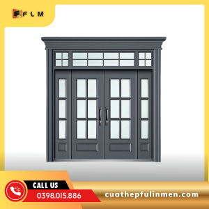 Cửa thép 4 cánh lệch ô kính -FLM18